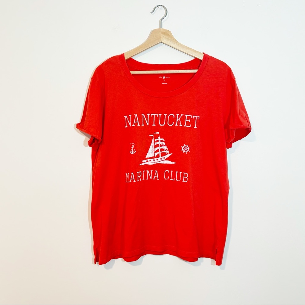Lou & Grey Bright Orange Nantucket Marina Club Costal Preppy Tee Shirt